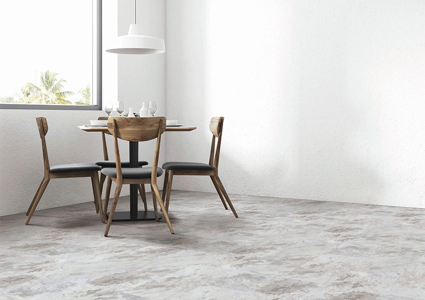 stone look luxury vinyl tile flooring in dining room